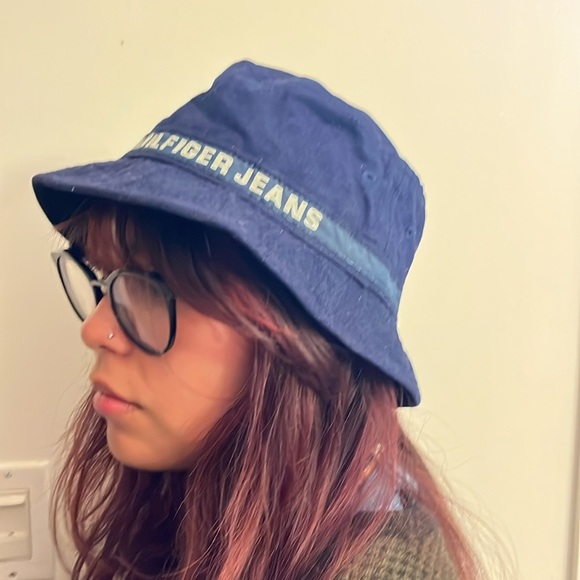 Vintage Tommy Hilfiger Jeans Bucket Hat Navy Unisex - Picture 3 of 4